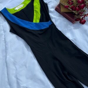 Vintage Cache Black Jumpsuit with Blue and Green Accents